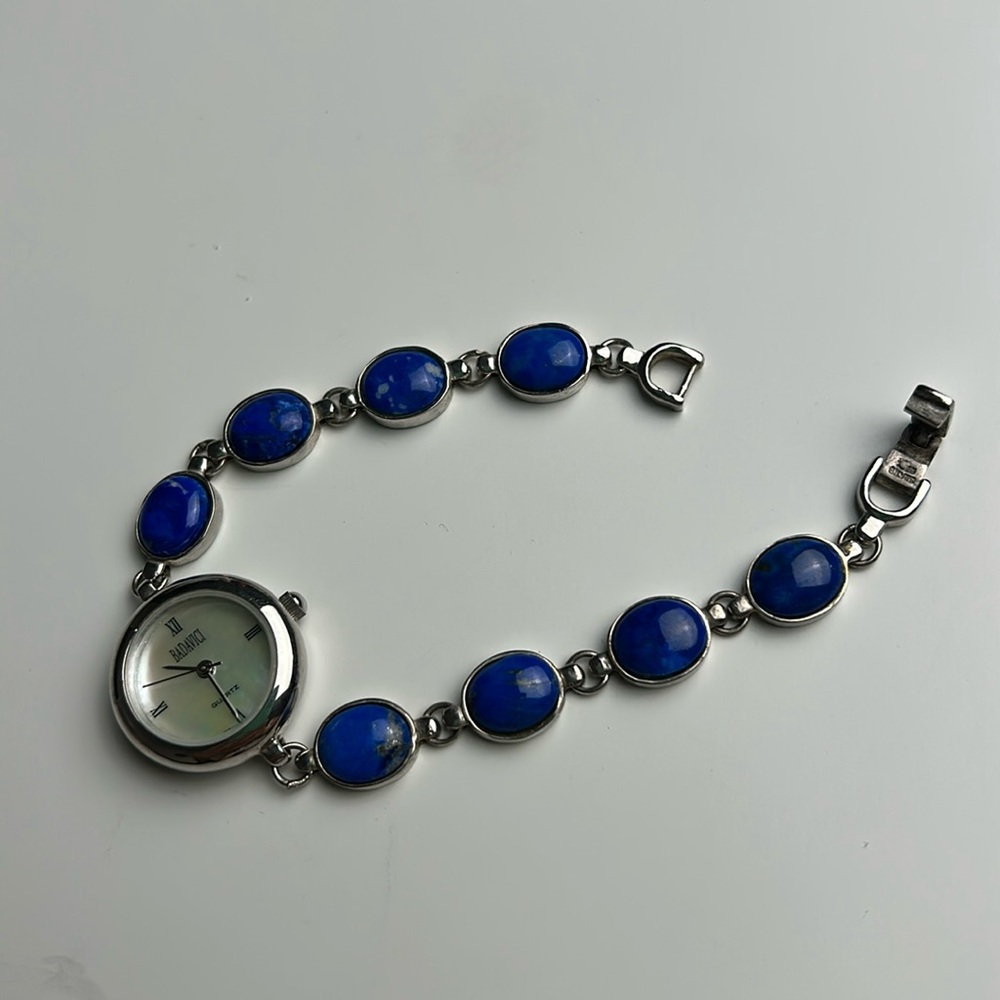 Blue Stone Accent Silver-Tone Women's Bracelet Watch